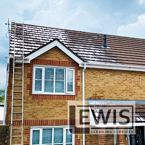 Roof biocide treatment applied to roof tiles to prevent moss and algae growth in Cardiff