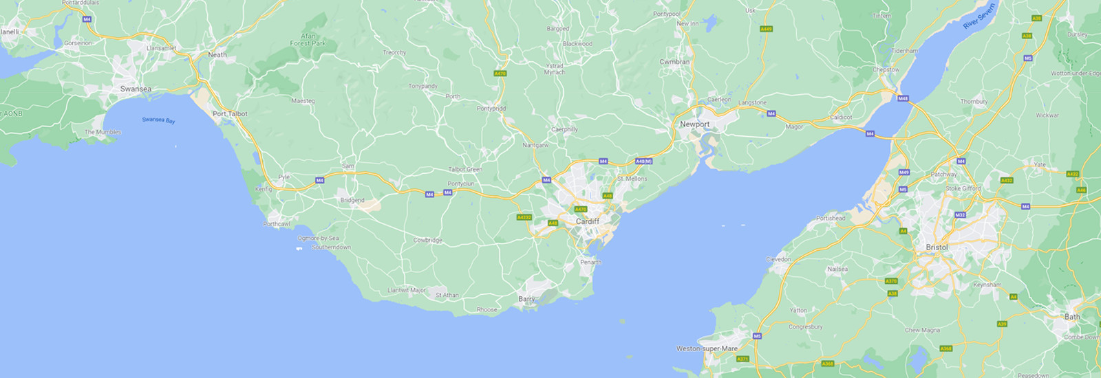 Service coverage map showing areas we cover. Map image includes Rhiwbina, Lisvane, Cyncoed, Porth, Tonyrefail, Pontprennau, Thornhill, Llanishen, Pentwyn, Llantwit Major and Caerphilly.